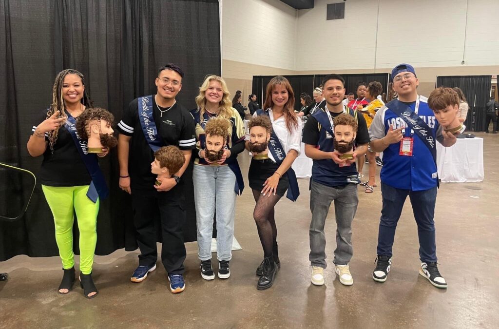 2023 Battle of the Hair Winners Talisa, Jack, Anna, Yessika, Pablo, and Edward showing off their work at the Huddle Suppler Fair.